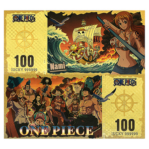 Ensemble de billets de banque recto-verso en feuille d'or One Piece, 100 pièces, collection de monnaies d'anime japonais, cadeau pour les fans de Luffy, Zoro, Nami, Sanji, Brook, Ace - Product Image 3