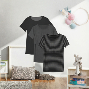T-shirt d'allaitement de maternité à col rond et manches courtes en tricot anti-boulochage pour femme, idéal pour l'été et les occasions décontractées - Product Image 3