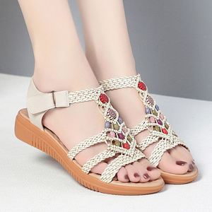 Bohemian Woven Hollow Out Roman <b>Shoes</b> Ladies Summer Thick Sole Wedge Flat Breathable Casual <b>Beach</b> Footwear - Product Image 4