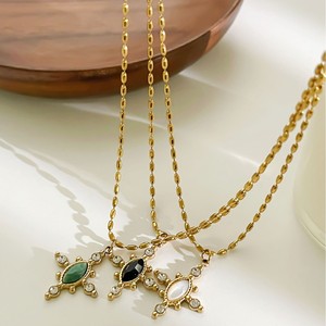 <span class=keywords><strong>Collier</strong></span> pendentif croix en acier inoxydable plaqué or 18 carats avec agate noire et coquille blanche, étanche, nouveau modèle Yf6399 - Product Image 3