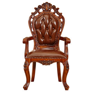 Ghế ăn lưng cao bằng gỗ tếch, tay vịn da kiểu Bắc Âu cổ điển - Product Image 1