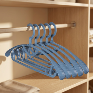 Minimalist Plastic <b>Hangers</b> Set of 4 Blue <b>Space</b> <b>Saving</b> Wardrobe Hooks for Clothing Storage - Product Image 3