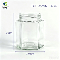 Pot alimentaire en verre hexagonal à col fileté de 300 ml, récipient transparent multi-usages pour la maison et la vente en gros commerciale