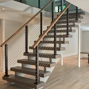 Modern madeira do piso única longarina escada alta qualidade vidro interior passo escadas retas/escada carvalho branco degraus