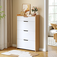 Meuble à chaussures moderne ultra-fin en bois, étroit et conique pour entrée, rangement mural intégré multifonctionnel