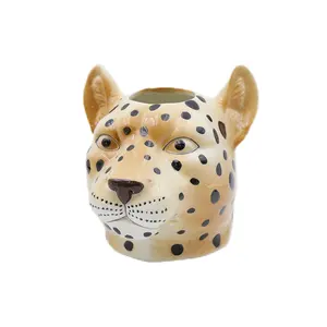 Custom Ceramic Leopard Head Vase Animal Planter Pot Leopard Vase Table Art Home Decor Ceramic Leopard Head Planter