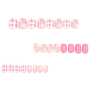 Vente chaude forme carrée <span class=keywords><strong>courte</strong></span> Floral Nail Art conseils frais blanc marguerite presse faux ongles ensemble réutilisable marchés transfrontaliers - Product Image 2