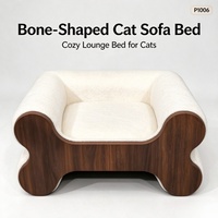 Maison pour chat en bois USMILEPET avec cadre en bois massif, nid pour animaux de compagnie avec éponge et tissu en polaire Teddy