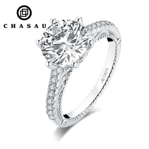 Hadiah perhiasan cincin Halo potongan bulat 3 CT perak murni 925 trendi cincin perak pernikahan zirkon kubik pertunangan