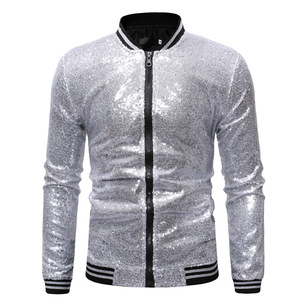 Chaquetas y abrigos de lentejuelas negras para hombre New Shinny Glitter Nightclub Disco DJ Prom Jacket Bomber Male Jaqueta Masculina - Product Image 1