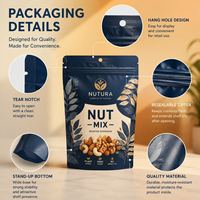 Pochette personnalisée mate refermable avec fermeture éclair pour mélange de noix de fitness, sac à collation de gym avec trou Euro, vente en gros, qualité alimentaire