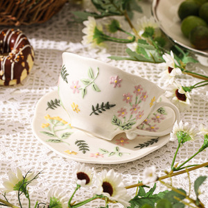 Underglaze Color Hand Carved Embossed Ceramic Floral <b>Cup</b> and Saucer Exquisite British Afternoon <b>Tea</b> <b>Cup</b> for Ladies - Product Image 5