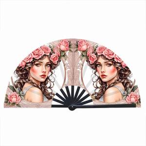 Custom Printed 33cm <b>Large</b> Folding Bamboo Handheld <b>Fan</b> Portable Folk Art and Music Style for Rave Festivals Accessories - Product Image 6