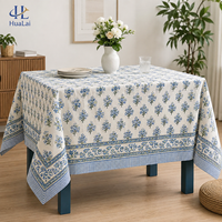 Nappe rectangulaire HuaLai 90x156 pouces en faux coton polyester, bleu roi, imprimé floral, pour table à manger, personnalisable