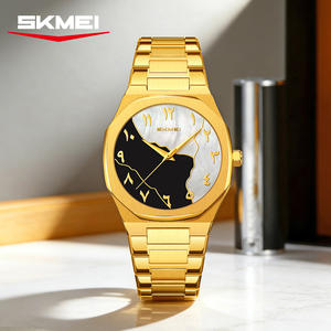 Montre à quartz pour homme en acier inoxydable doré avec cadran en verre Tai Chi à chiffres arabes, étanche 3ATM, logo personnalisé OEM/EDM - Product Image 1