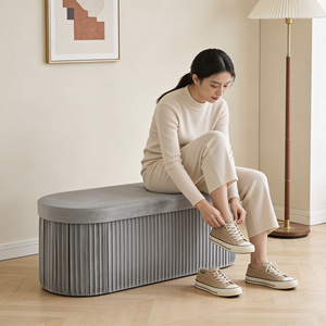 Banc ottoman moderne en <span class=keywords><strong>velours</strong></span> gris 2024, siège rembourré et <span class=keywords><strong>capitonné</strong></span> avec rangement, vente en gros d'usine, banc de bout de lit pour chambre à coucher - Product Image 5