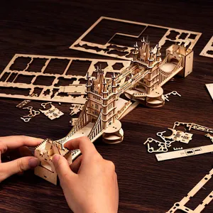 Robotime Rolife artesanías de madera DIY juguetes educativos TG412 modelo de puente de torre de madera rompecabezas 3D para adultos