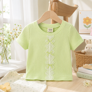 เสื้อครอปท็อปผ้าริบบิ้นลิลลี่สุดน่ารักสำหรับเด็กผู้หญิง สีเขียวมะนาว เหมาะสำหรับวันสบายๆ วันเล่นกับเพื่อน และกิจกรรมกลางแจ้งแสนสนุก - Product Image 2