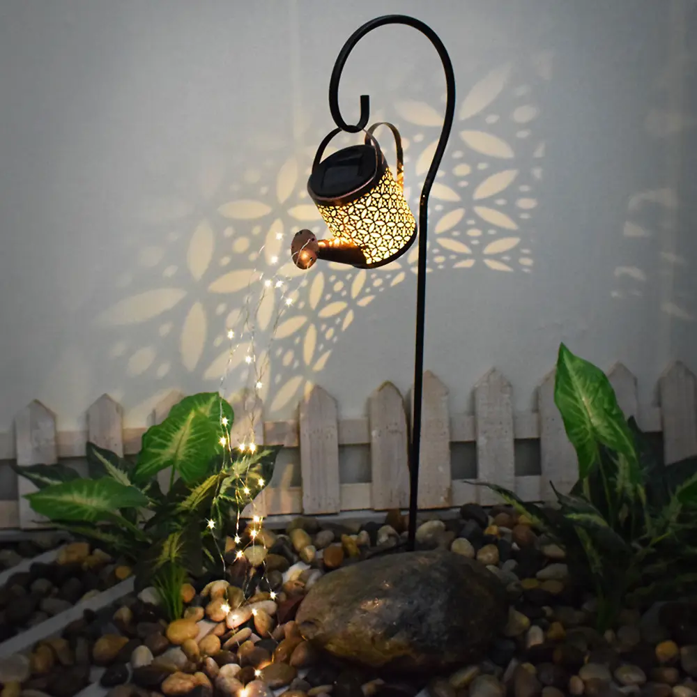 Lámpara solar hueca de hierro para exteriores, hervidor de agua para jardín, césped, paisaje, enchufe decorativo