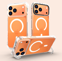 COSYU OEM/ODM Coque de téléphone antichoc magnétique transparente en TPU+PC avec logo personnalisé pour 16 Pro Max/Plus, support de bureau et bouton de capture