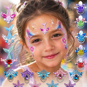 Adesivi Temporanei per Tatuaggi GP Face Gem Jewels, Cristalli Colorati 3D per Occhi e Corpo, Facili da Applicare, Personalizzabili per Festival e Feste - Product Image 1