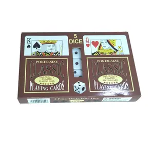 JP058 מכירה לוהטת פוקר גודל כוכב איכות קלאסי משחק כרטיסי סט מותאם אישית מודפס שתי חפיסות הפוקר עם קוביות