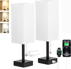 <span class=keywords><strong>Lampada</strong></span> da Comodino OSEN con Porta <span class=keywords><strong>USB</strong></span> per <span class=keywords><strong>Ricarica</strong></span> Rapida, Moderna e Utile, con 2 Prese AC e Paralume in Tessuto Quadrato - Product Image 4