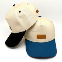 Gorra de camionero PAN DU personalizada con parche de cuero grabado, bicolor, 100% algodón twill, sin estructura, estilo Dad Hat, gorra de béisbol ajustable