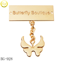 Étiquettes métalliques dorées de haute qualité pour foulards, badges de couture pour vêtements, plaques personnalisées gravées avec nom pour maillots de bain