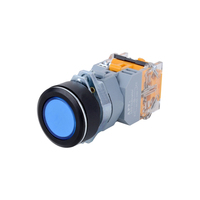 Boutons électroniques industriels à LED lumineux, à encastrer, bleus, à tête plate, avec anneau extérieur en alliage d'argent, indice de protection IP67, 30 mm, 1NO1NC, 5A