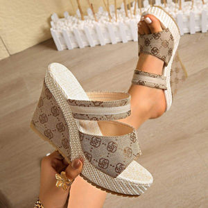 Pantuflas de Diseñador de Lujo, Venta Directa de Fábrica, Pantuflas Abiertas de Lona, Pantuflas de Verano con Plataforma y Tacón Alto, Pantuflas de Moda - Product Image 6