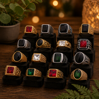 Bague tendance pour homme en acier inoxydable plaqué or avec zircon de laboratoire incrusté géométriquement, personnalisable, multi-styles, production DIY polyvalente