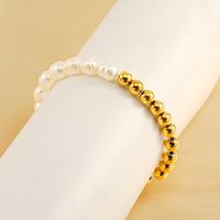 Bracelet Ganku en acier inoxydable plaqué or 18 carats pour femmes, bracelet à perles de forme baroque, bijoux élégants et minimalistes pour mariage