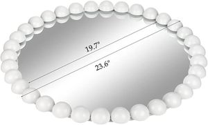 Large 70*70 <strong>White</strong> Round Beaded Wall <strong>Mirror</strong> for Decor <strong>Circle</strong> Hanging <strong>Mirror</strong> for Bathroom Bedroom Living Room - Product Image 3