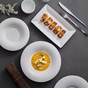 High-Temperature Firing Disposable Pasta Plate Ceramic White Tableware <b>for</b> Western Food Sushi Hotel <b>Dinnerware</b> <b>Set</b> Relief Design - Product Image 2