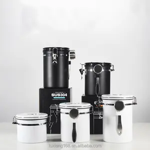 Hete Verkoop 2023 Koffiebus-Roestvrij Staal Zwart/Zilver 1l/1.5l Koffie Opslag Container Voor Gemalen Bonen