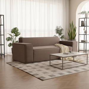 Divano Monoposto per Piccoli Soggiorni, per Tre Persone, in Velluto Ecologico, Design Giapponese, Set Modulare a Blocchi Tofu - Product Image 2