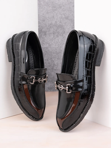 Boys Midnight Black Patent <b>Leather</b> Chain Loafers Premium Designer Formal Party Wear Slip On Shoes Soft Comfortable Style - Product Image 1