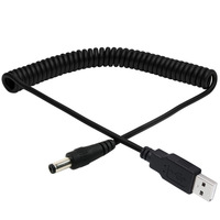 Kabel Daya USB Spiral Coiled Male ke 5.5x2.5mm DC Female, Kabel Pengisian Daya USB Retractable