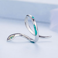 Bagues ouvertes en argent sterling 925 de couleur verte en forme de serpent pour femmes, magnifiques bagues de soirée, bijoux fins, cadeau BSR328