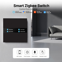 Untuk Sakelar Dinding Zigbee Smart 2-Gang IP20 Tampilan Tombol Waktu Cuaca Panel PC Hitam Tanpa Kabel Live Sentuh Sensitif Suara