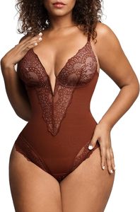 <span class=keywords><strong>Body</strong></span> en dentelle pour femmes Tummy Control Shapewear Sleeveless Tops V-Neck Backless Camisole Jumpsuit Shaper - Product Image 3