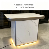 Mesa de Vino Deslizante Moderna y Oculta, Gabinete de Vino Eléctrico Inteligente con Elevación, Luz LED, Mesa Auxiliar de Mármol de Lujo para Bar en Casa, Sala de Estar