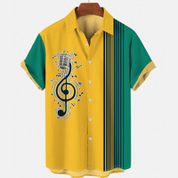 Modetrend 3D gestreiftes Herrenhemd lässig Musik Gitarre Hip Hop Kurzarm-T-Shirt lockeres Herren-Hawaii-Hemd