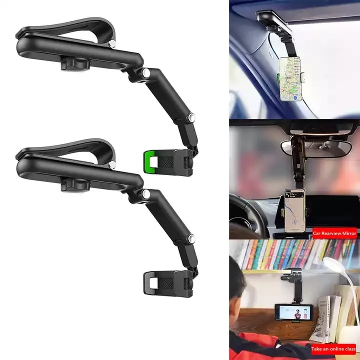 1080 Rotation Car Clip Sun Visor Cell Phone Holder Universal Phone Mount for iPhone 13 GPS Rearview Mirror Stand Car Mobile Clip