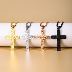 Men's stainless steel cross hammered pendant colorfast titanium steel irregular texture necklace cross pendant necklace - Product Image 1