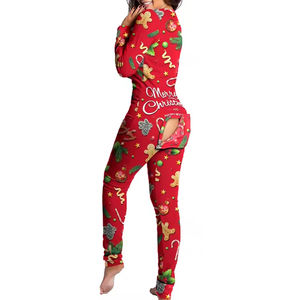 Autumn Winter Button Adult Women Cartoon Christmas Pyjamas <b>Pajamas</b> Printed Long-sleeved Onesie <b>Rompers</b> Jumpsuit - Product Image 3