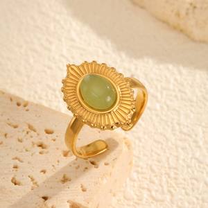 Femmes en acier inoxydable dentelle ovale turquoise lapis lazuli bague ouverte bague en or bague queue en gros - Product Image 4