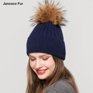 Chapeaux en angora pour femmes avec <span class=keywords><strong>pompon</strong></span> en fourrure de raton laveur naturelle, <span class=keywords><strong>bonnet</strong></span> tricoté tendance, chapeau d'hiver chaud S7628 - Product Image 6