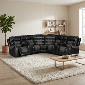L Shape Air Leather Sectional <b>Sofa</b> <b>Set</b> With Reclining Function Contemporary Design For Living Room - Product Image 3